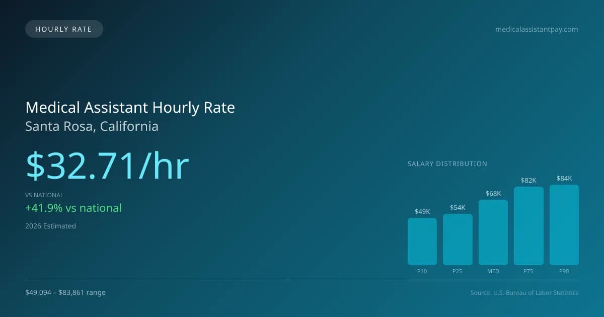 Medical Assistant Hourly Rate in Santa Rosa, CA — 2026 est., based on 2025 BLS