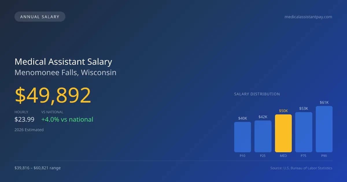 Medical Assistant Salary in Menomonee Falls, WI — 2026 est., based on 2025 BLS